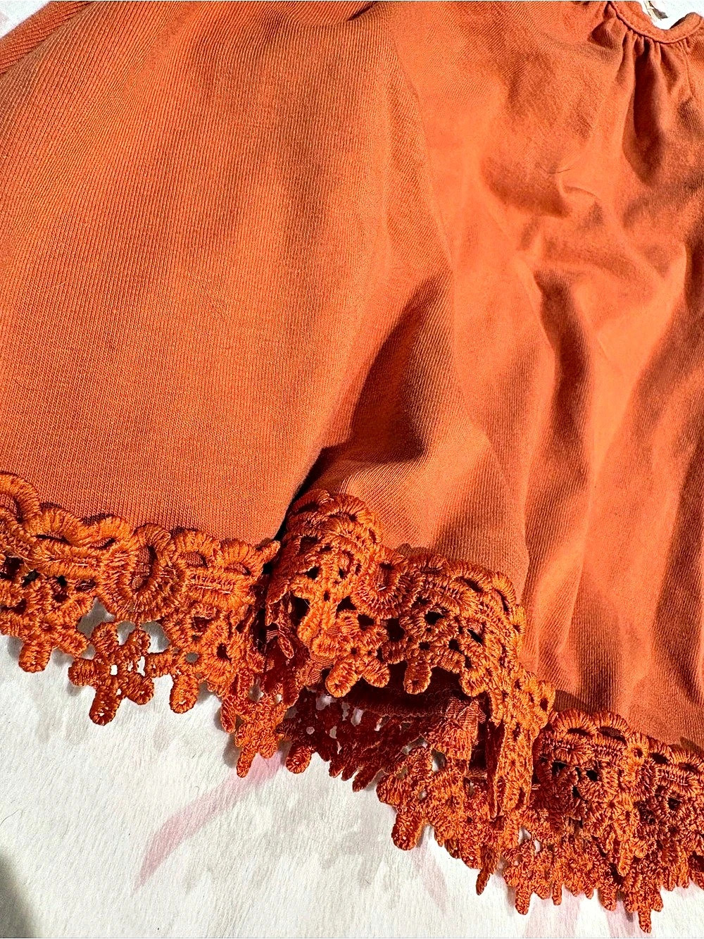 Shabby Chic Orange Lace Trim Baby Dress Size 6-9M - Picture 2 of 5